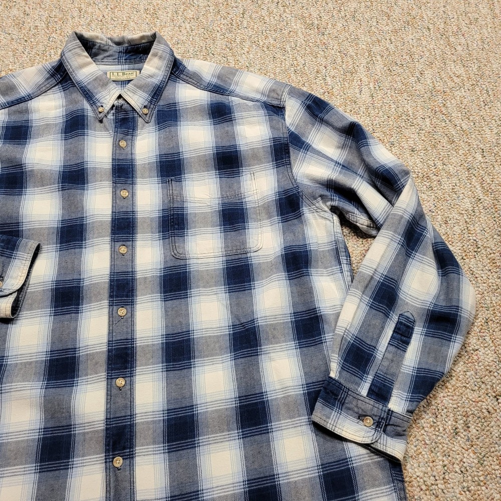 LL Bean Shirt Mens Large Blue Shadow Plaid Flannel Button Down Long Sleeve VTG - Picture 6 of 16